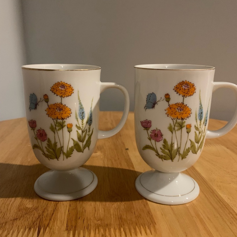 Two Vintage  Royal Crown Pedestal Coffee Cups
